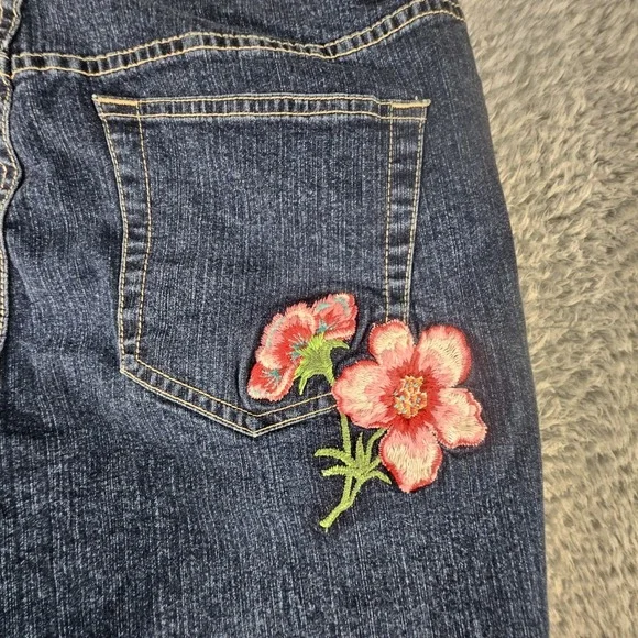 Vtg Tommy Hilfiger high rise jeans Womens 12 Denim Floral Embroidered Y2K 2000s - Picture 11 of 16
